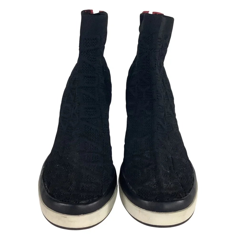 DKNY Black Knit Logo Wedge Sneakers High Top Zip Back Red Accents Platform Boots